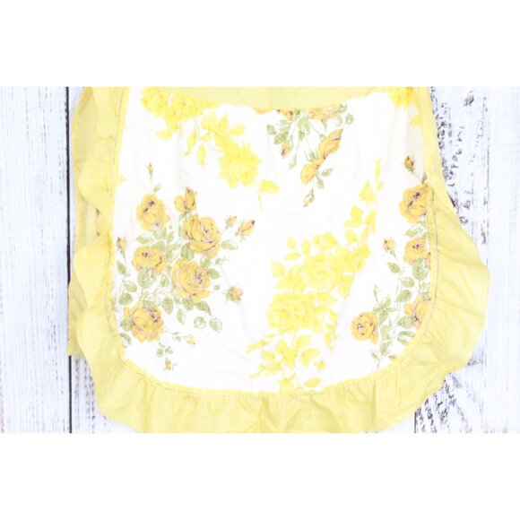 Vintage Yellow White Roses Print Half Waist Kitchen Cooking Apron Size XS-S - Picture 8 of 9
